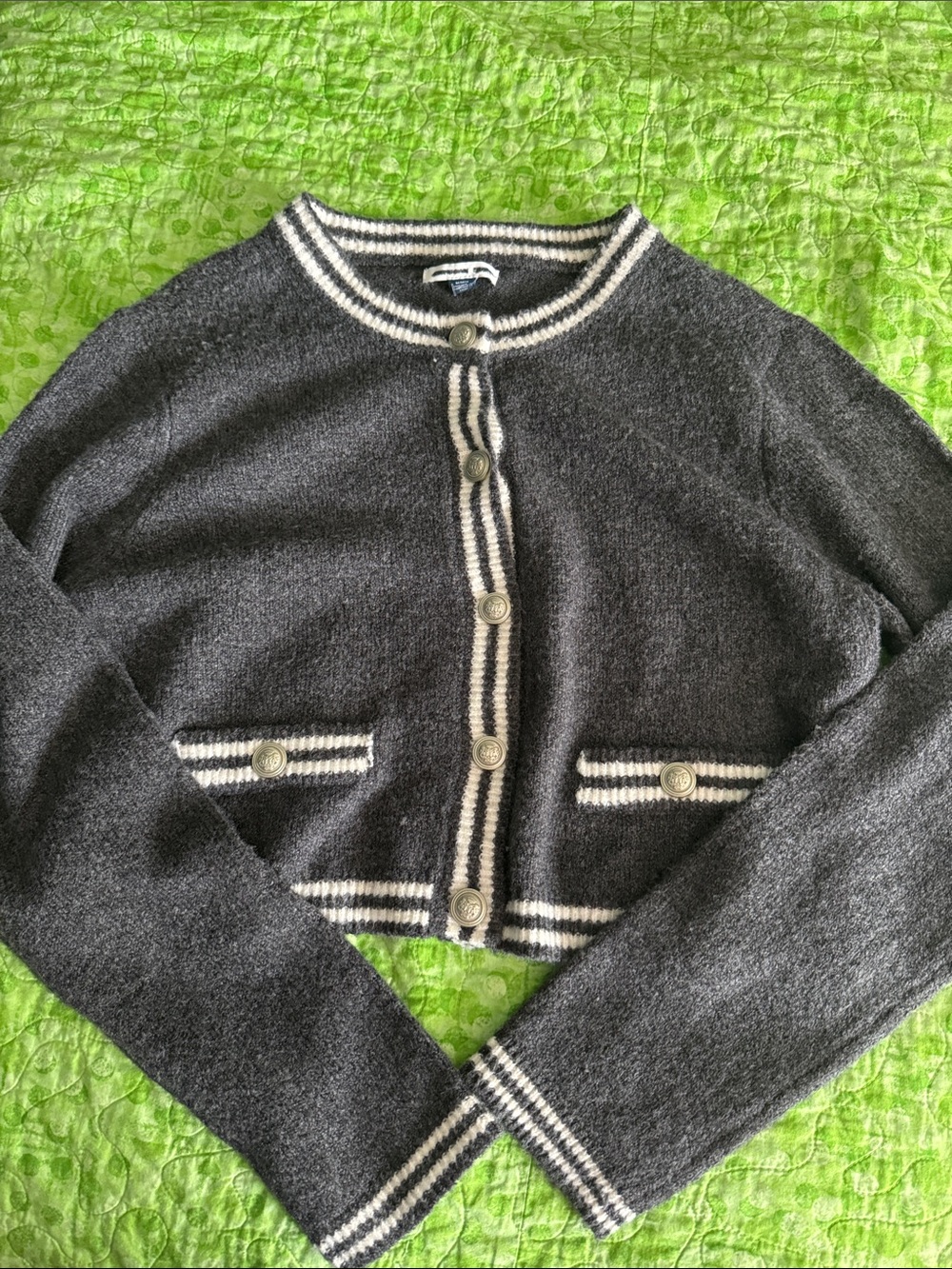 American Eagle Women’s Charcoal Gray Button-Front Sweater Cardigan